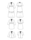 Wilder Gown Sewing Pattern – flowy modular tiered dress or top with raglan sleeves and tie neck (XS–7X)