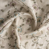 Wildflower Embroidered Linen Fabric – sheer 100% linen with floral threadwork and gold sequins on beige base