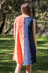 Fusion Pure Linen Tunic-Pure Linen Dress-de Linum-S-Indigo Blue and Washed Coral-de Linum