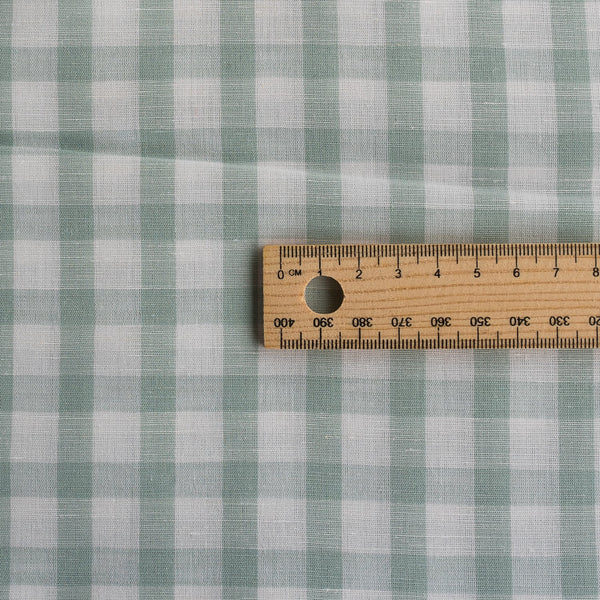 Trendy checked Gumtree Gingham fabric in pale green and white, lightweight and versatile
