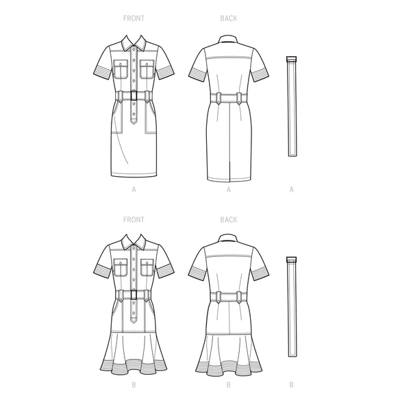 Misses' Shirt Dress with Belt Multi-Size Sewing Pattern