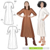 Elegant Penelope dress sewing pattern with a princess line, round neck, and unique elbow-length sleeves with tucks and gussets, suitable for silk, rayon, or linen