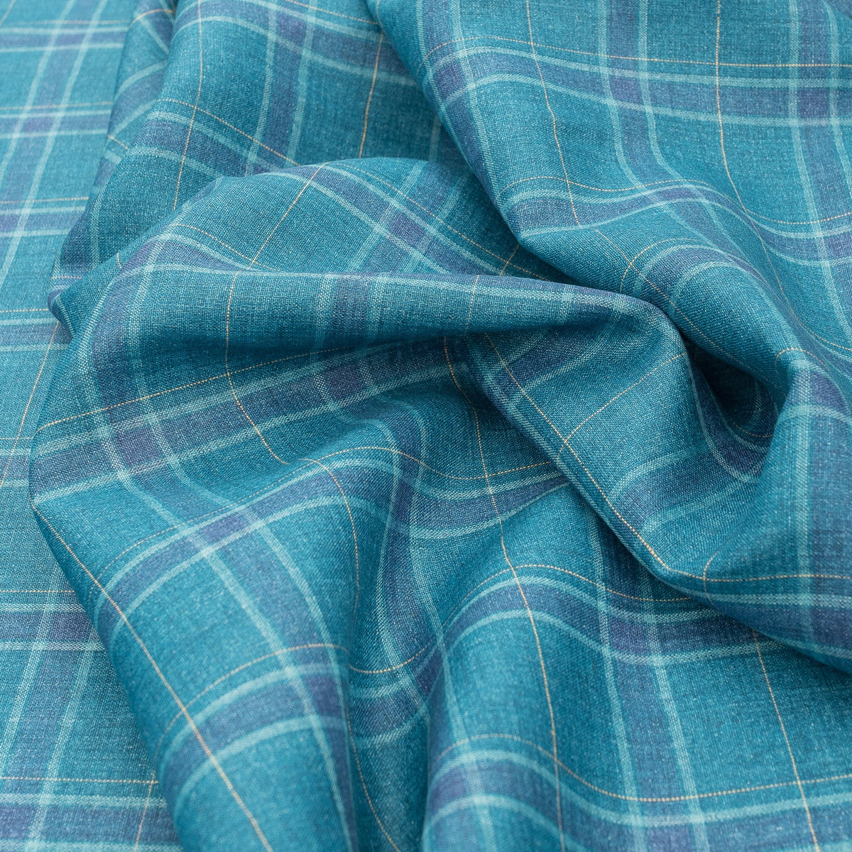 Buy Teal Green & Blue Plaid 100 Linen Fabric online de Linum
