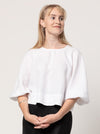 Style Arc’s Verona Woven Top pattern with raglan sleeves and gathered neck detail.