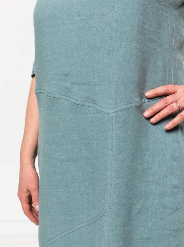 Style Arc’s Yvette Woven Dress pattern with asymmetrical panelled design and sleeve options.