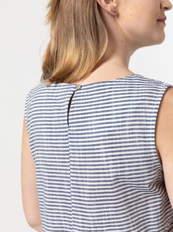 Style Arc’s Yvette Woven Dress pattern with asymmetrical panelled design and sleeve options.