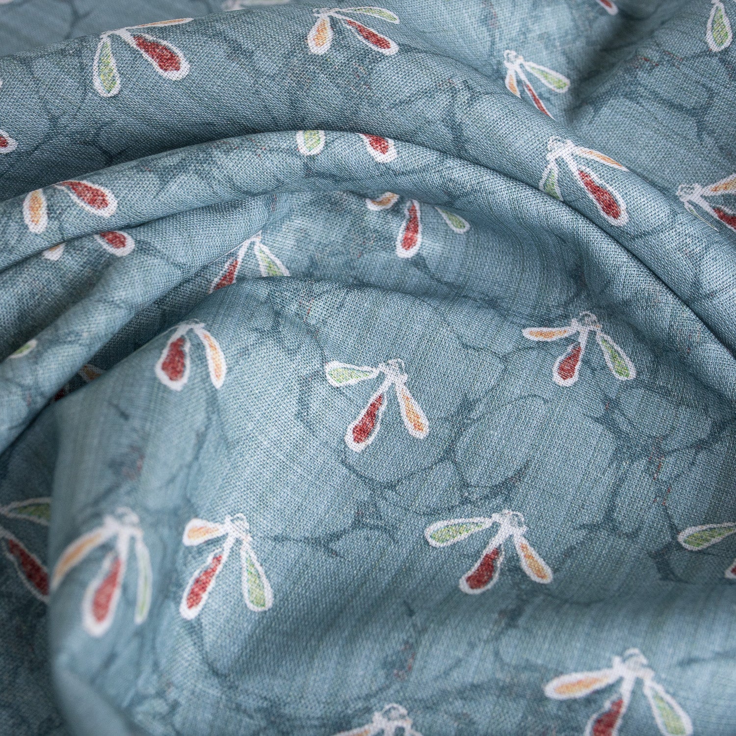 Blue-Grey Print Linen Blend Fabric