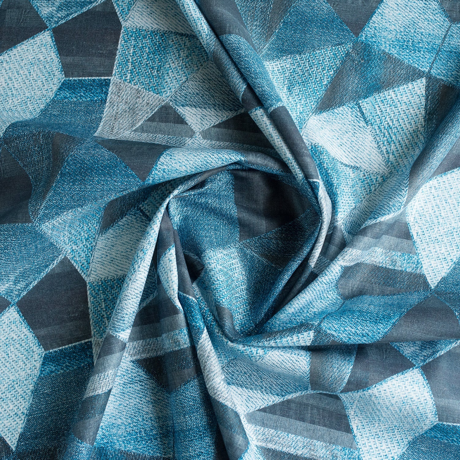 Blue Jean Mosaic Linen Blend Fabric