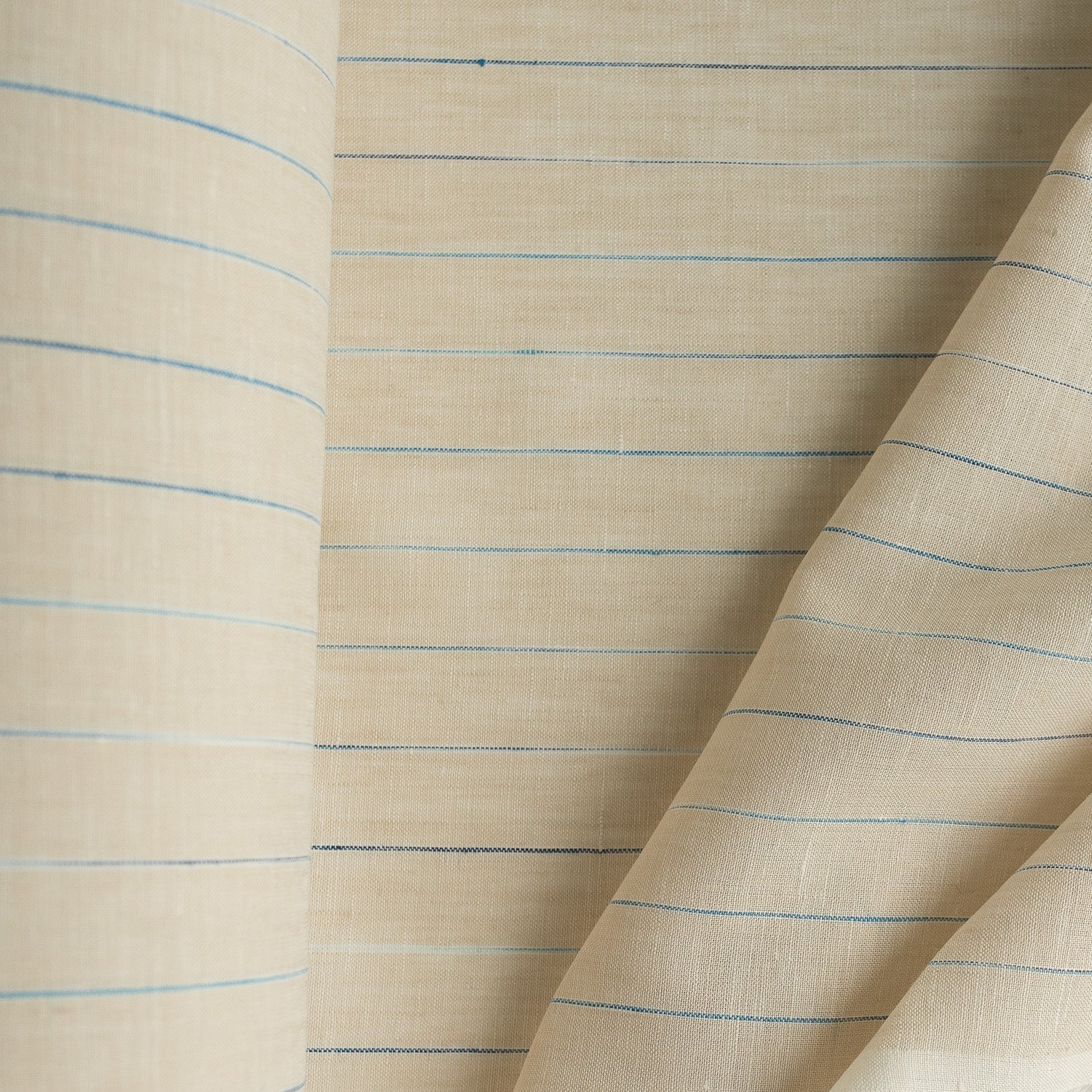 Blue Striped Cream 100% Linen Fabric
