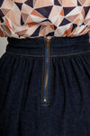 Brumby skirt sewing pattern, featuring gathered designs with deep scoop pockets and an exposed zipper