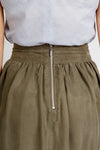 Brumby skirt sewing pattern, featuring gathered designs with deep scoop pockets and an exposed zipper