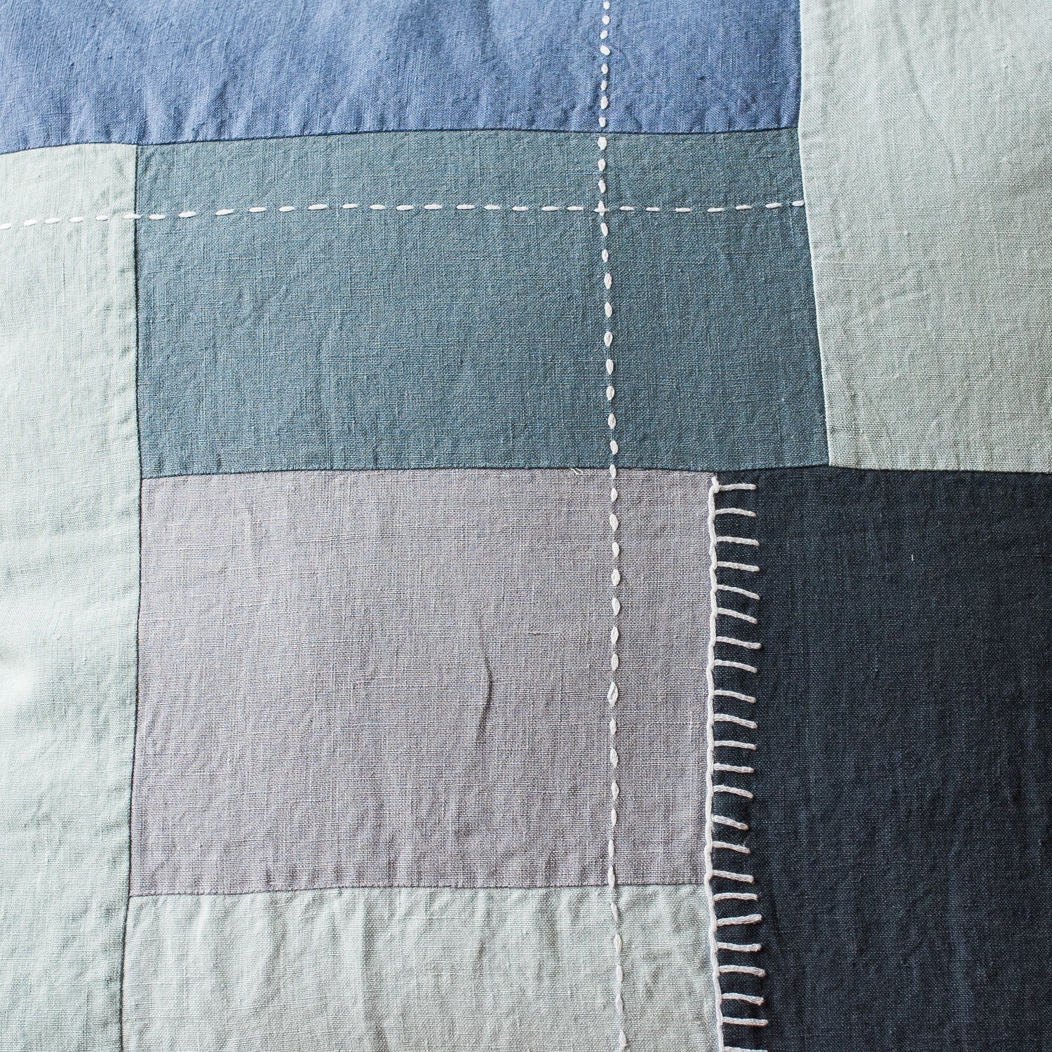 100% Linen Blue Patchwork Cushion Cover