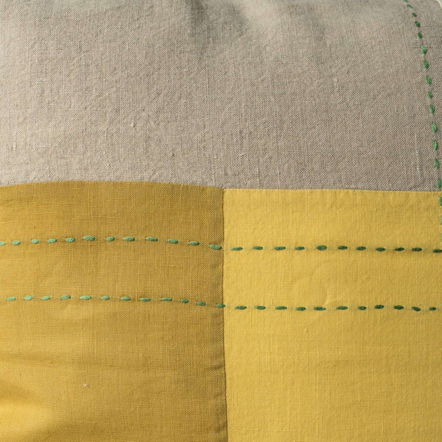 100% Linen Mustard Patchwork Cushion Cover