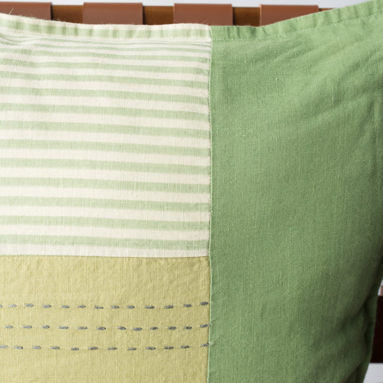 100% Linen Green Patchwork Cushion Cover
