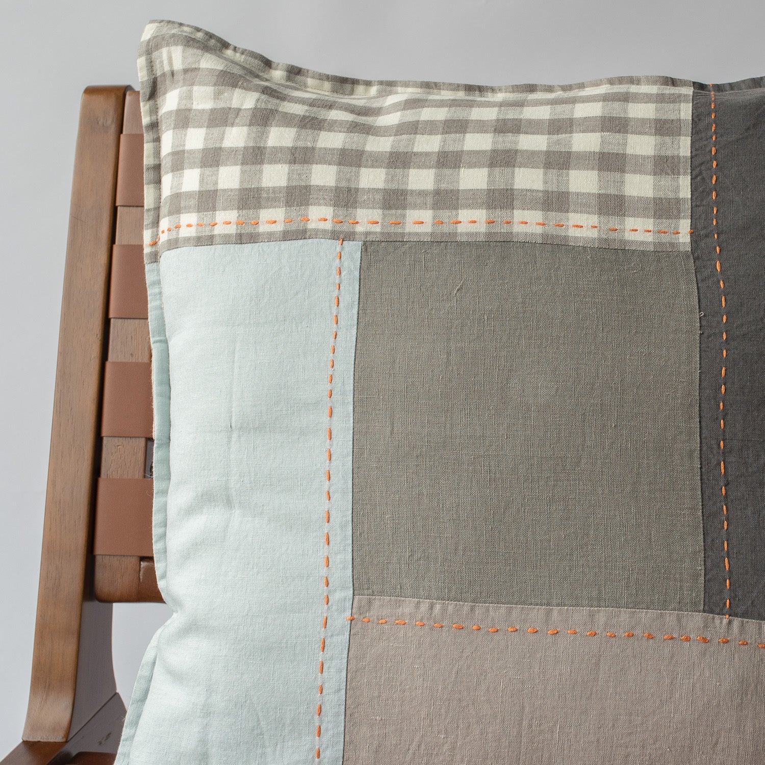 100% Linen Blue-Grey Patchwork Cushion Cover
