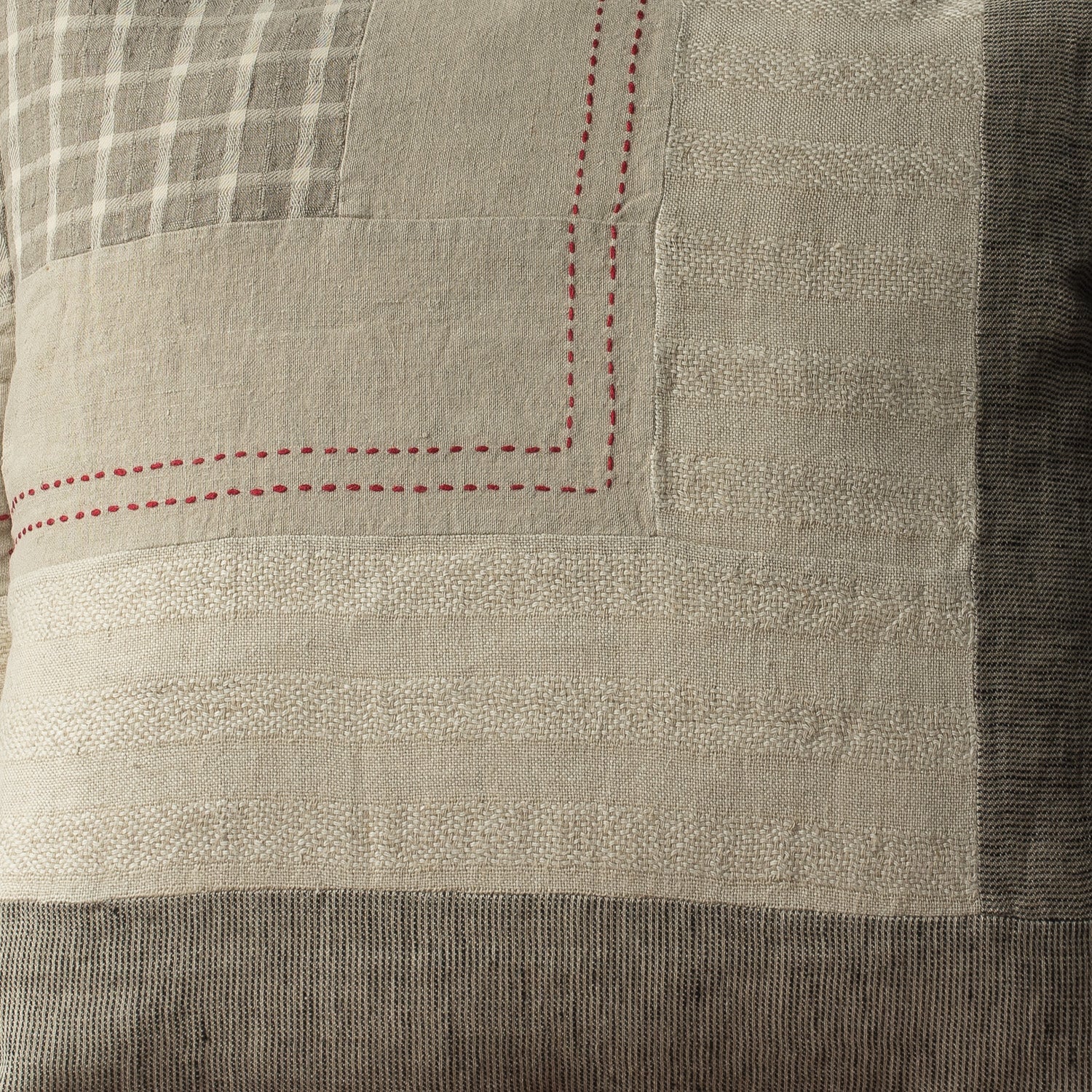 100% Linen Natural Patchwork Cushion Cover