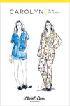 Elegant Carolyn Pajamas set with classic notched collar, customizable sleeve options, and contrasting piping details, designed for intermediate sewers