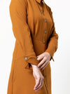 Sophisticated Christina Woven Dress pattern with long sleeves, turn back cuffs, and a mid-body fitted yoke, designed for a refined look