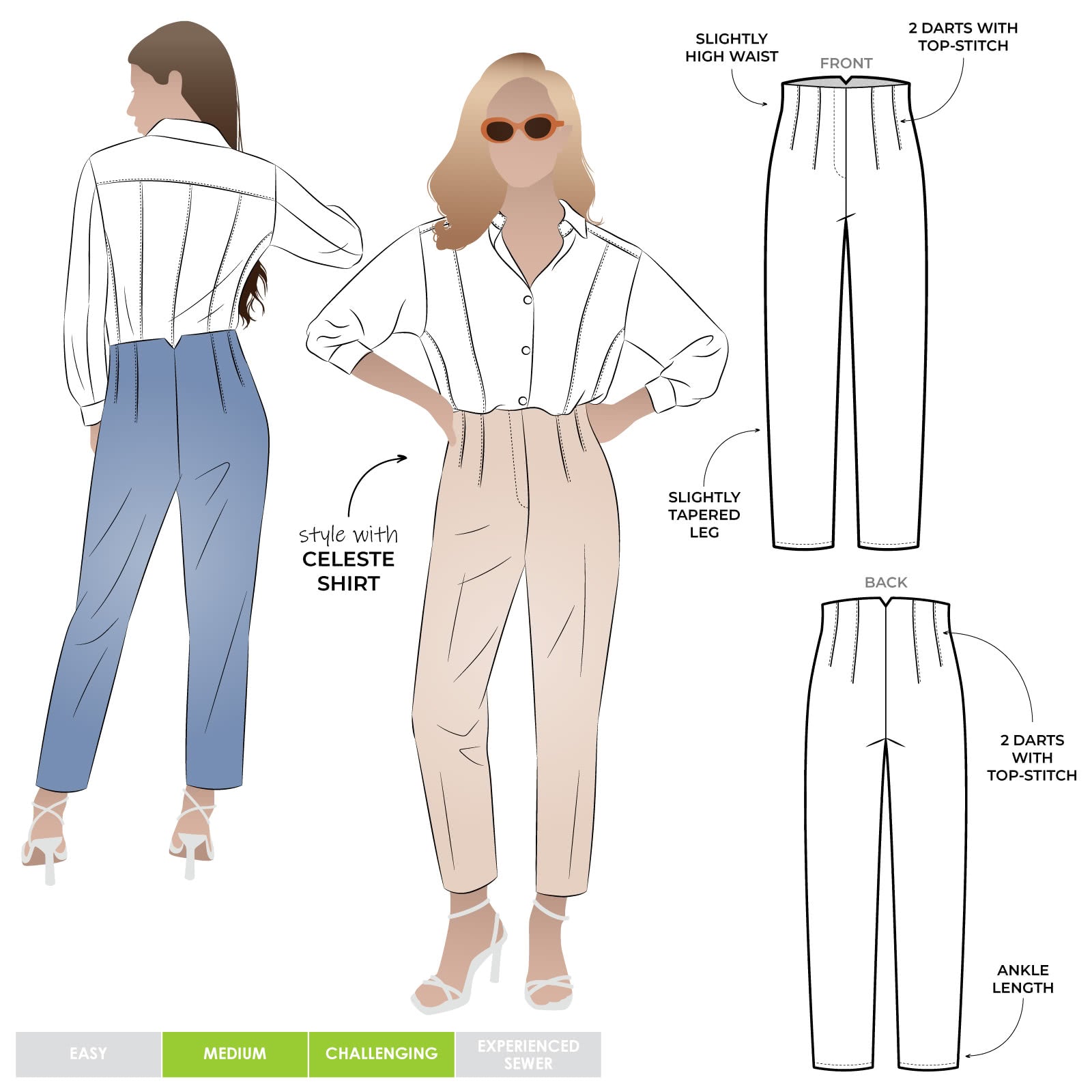 Sleek Claude Woven Pant Pattern - Multi-Size | Hollywood Waist & Slim ...
