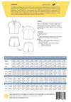 A sewing pattern cover page for Adriana's 'The Alhambra Matching Set' featuring a line drawing of a matching three-piece set, fabric descriptions, sizing tables, and sewing measurements.