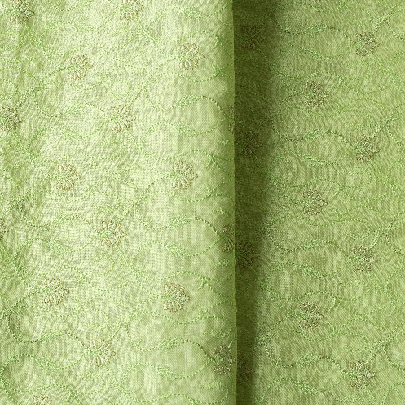 Buy June Bud Green Embroidered Linen Fabric Online de Linum
