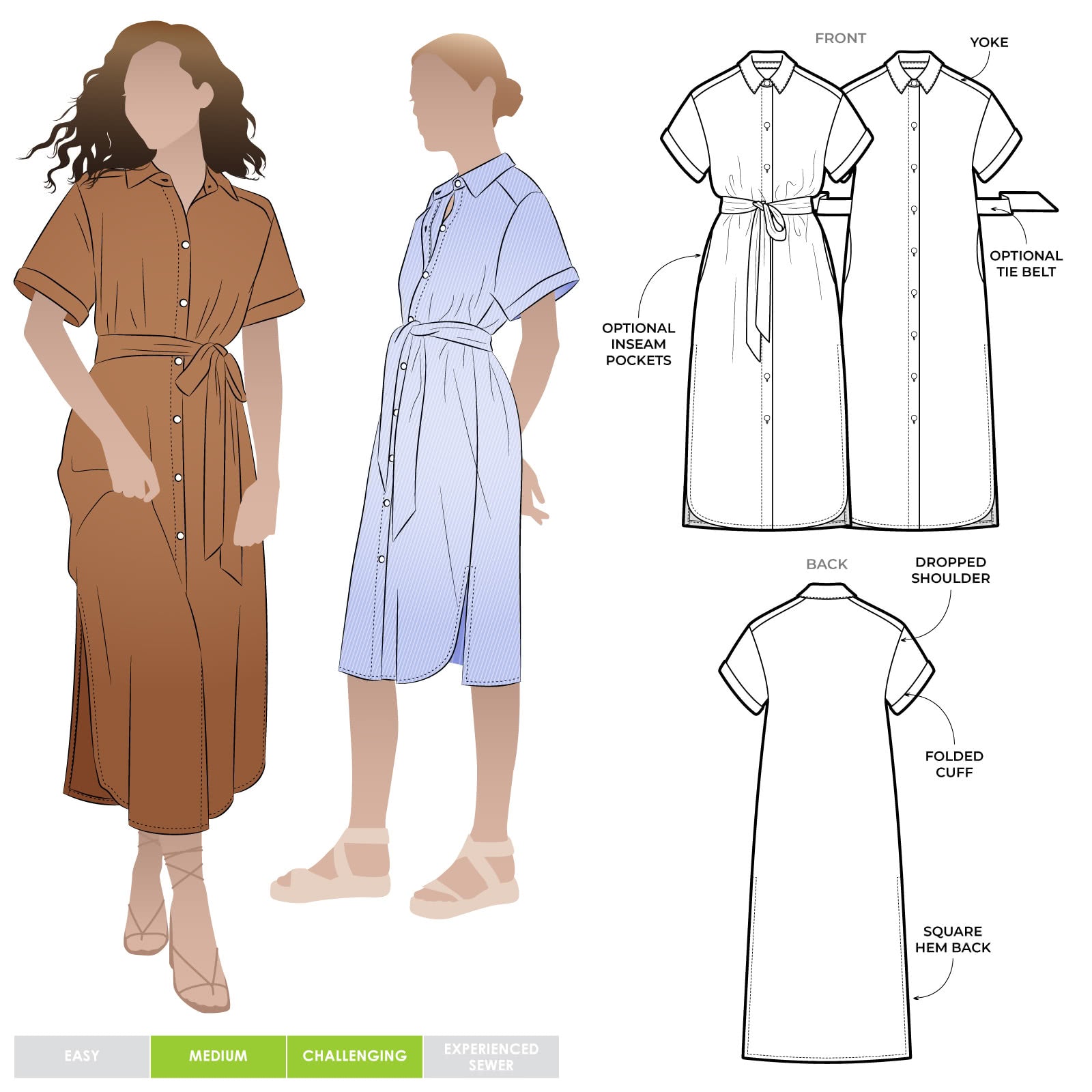Palmer Woven Dress Pattern - Chic Linen Shirtmaker Style with Pockets de Linum Palmer Woven Dress Pattern - Chic Linen Shirtmaker Style with Pockets de Linum