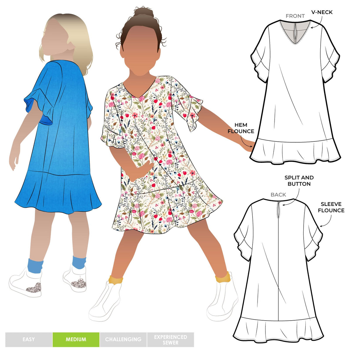 de Linum | Buy Pixie Kids Dress Multi-Size Sewing Pattern-hard copy