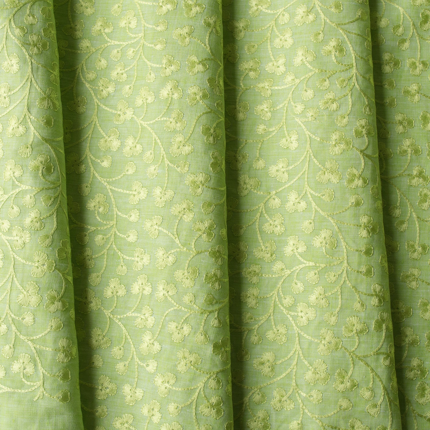 Sunny Lime Embroidered Linen Fabric