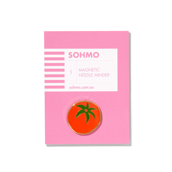 Tomato pincushion magnetic needle minder by SOHMO – enamel sewing accessory