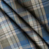 close up of Blue Olive Plaid linen fabric with blue, dark olive and dark-rose yarn-dyed stripes, 100% linen, 130 GSM, 60 LEA