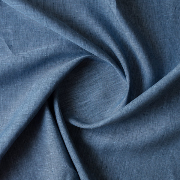 Bluefield Chambray deep blue 100% linen fabric, 135 GSM, 60 LEA chambray weave