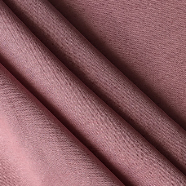 Close-up of a Blush Terra linen–cotton blend fabric in a muted dusky rose tone, plain weave texture, 136 GSM