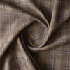 Brownstone Plaid linen–cotton blend fabric in earthy brown tones, 120 GSM, printed plaid pattern.