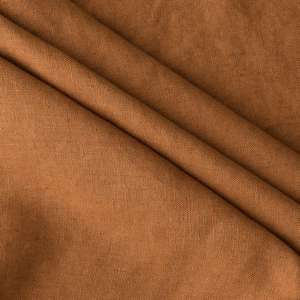Close-up of Classic Tobacco extra wide 280cm 100% linen fabric 300gsm for jackets, aprons, cushions, curtains and structured home textiles with visible texture