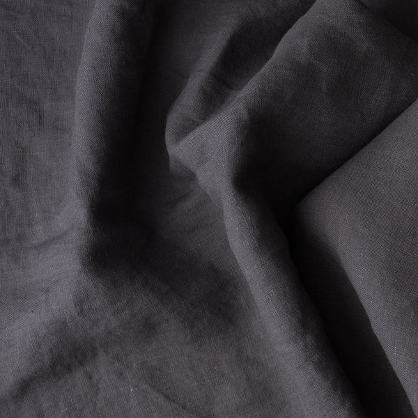 Close-up of Deep Charcoal extra wide 280cm 100% linen fabric 165gsm for dresses, shirts, skirts, relaxed pants, curtains and home textiles