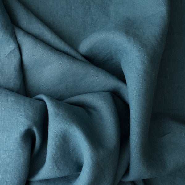Close-up of Deep Tidal extra wide 280cm 100% linen fabric 165gsm for dresses, shirts, skirts, relaxed pants, curtains and home textiles