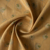 Golden Sketch Bloom linen fabric with golden mustard base and blue line-drawn floral design with green accent