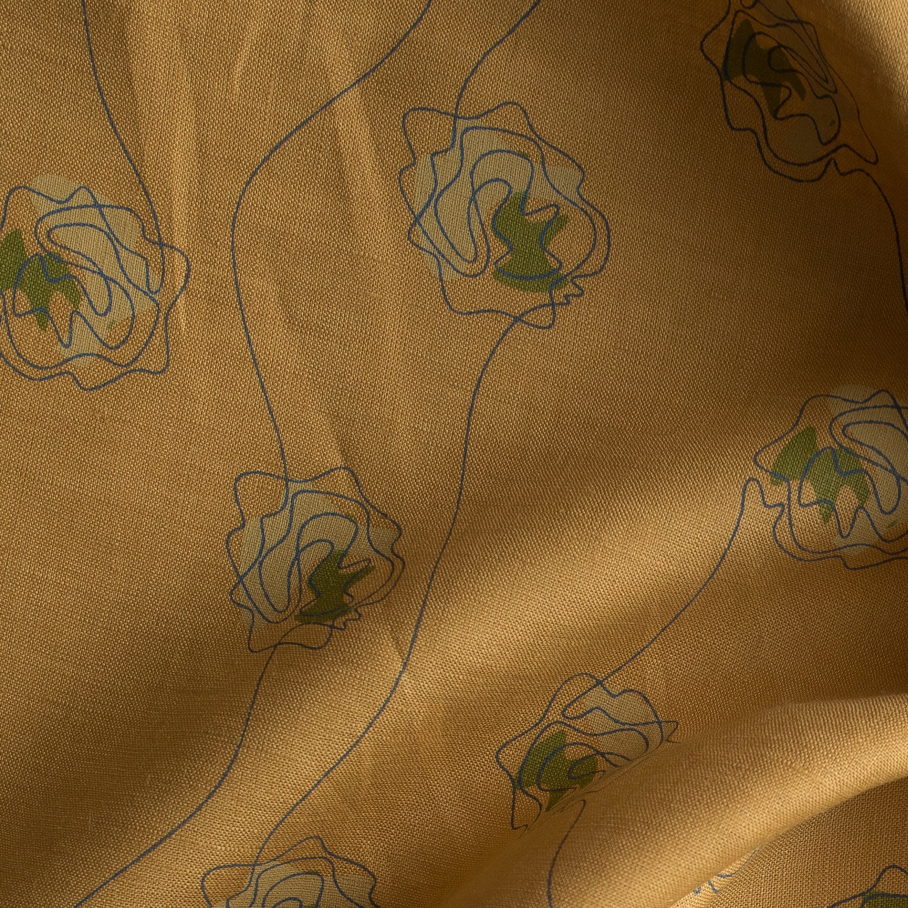 Golden Sketch Bloom Linen Fabric – Mustard Floral Print for Sewing – de ...