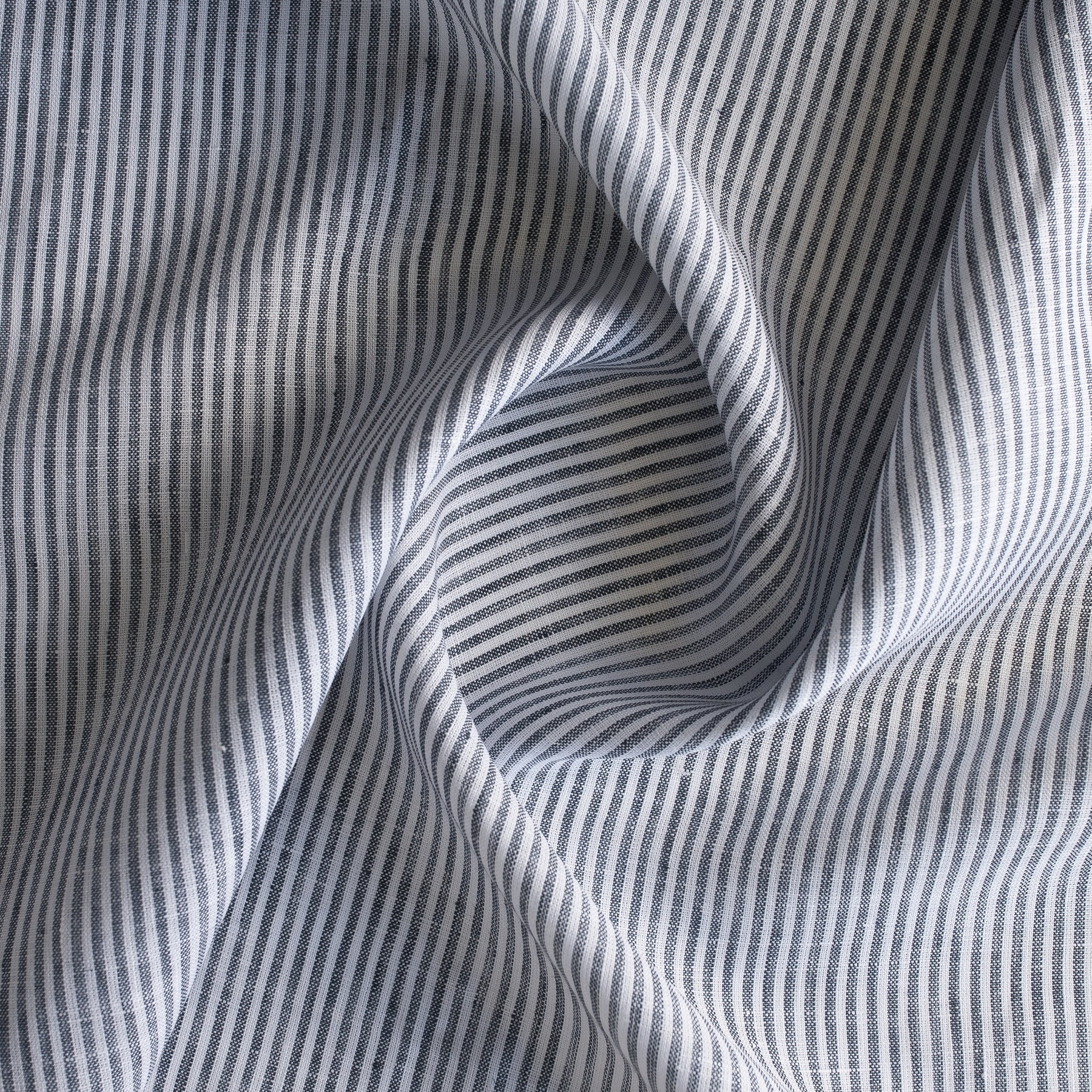 Graphite Stripe 100% Linen Fabric – Yarn-Dyed Grey Stripes on White ...