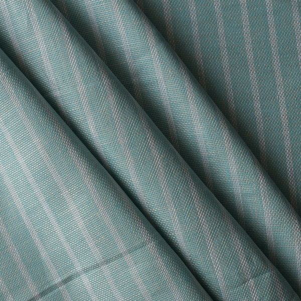 Mint Shore Stripe linen fabric with aqua–mint base, white vertical stripes and a subtle wave-like textured weave, 160 GSM