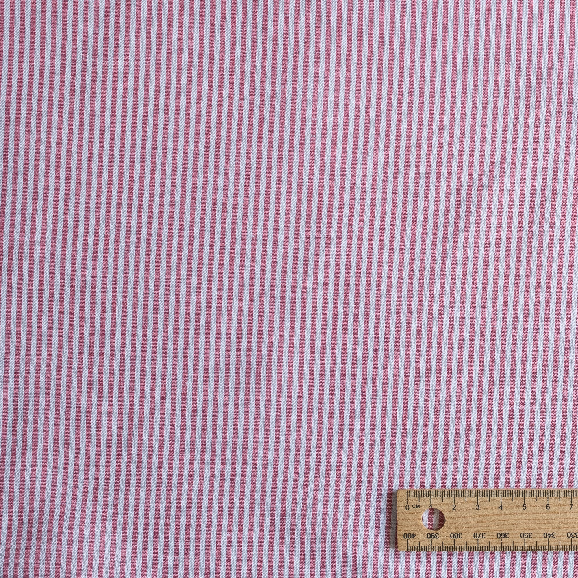 Linwood Raspberry Fabric Raspberry Pinstripe Linen Fabric – Red Stripe 130 GSM | de Linum
