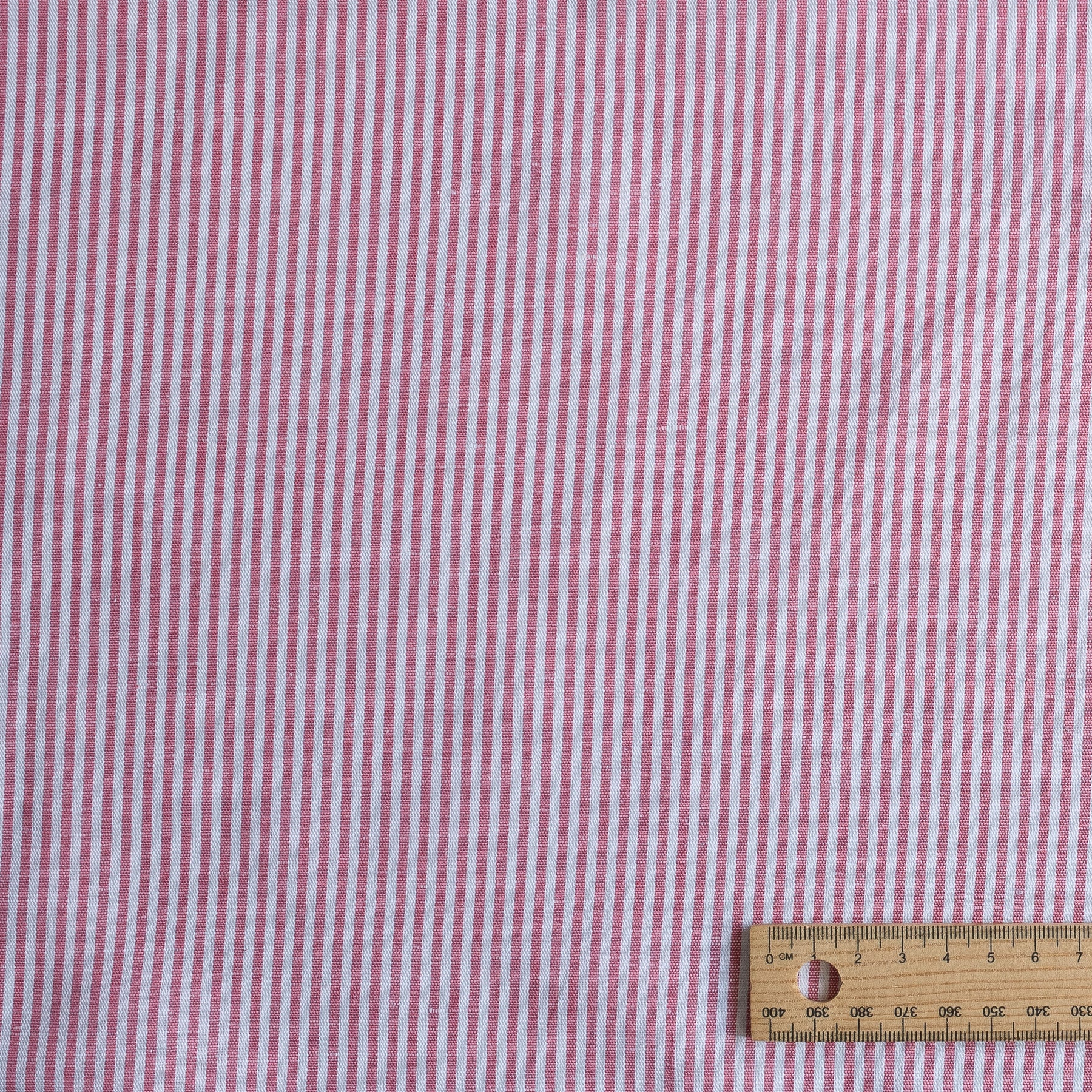 Raspberry Pinstripe Linen Fabric – Red Stripe 130 GSM | de Linum