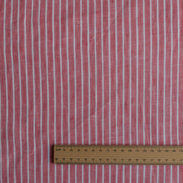 Rosebay Stripe linen fabric with soft rosy yarn-dyed stripes, 100% linen, 130 GSM, 60 LEA
