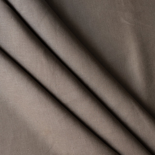 Rustic Cinder brown 100% linen fabric with natural texture, midweight 199 GSM plain weave