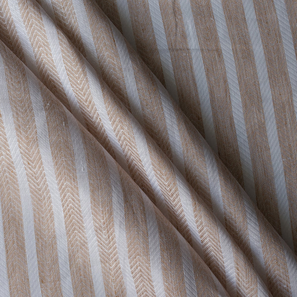 Salt & Sand Stripe herringbone linen – beige textured herringbone weave with white vertical stripes, lightweight linen for garments.