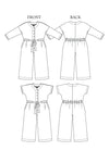 Line drawing of a dress with front and back views on a white background