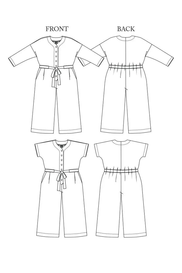 Line drawing of a dress with front and back views on a white background