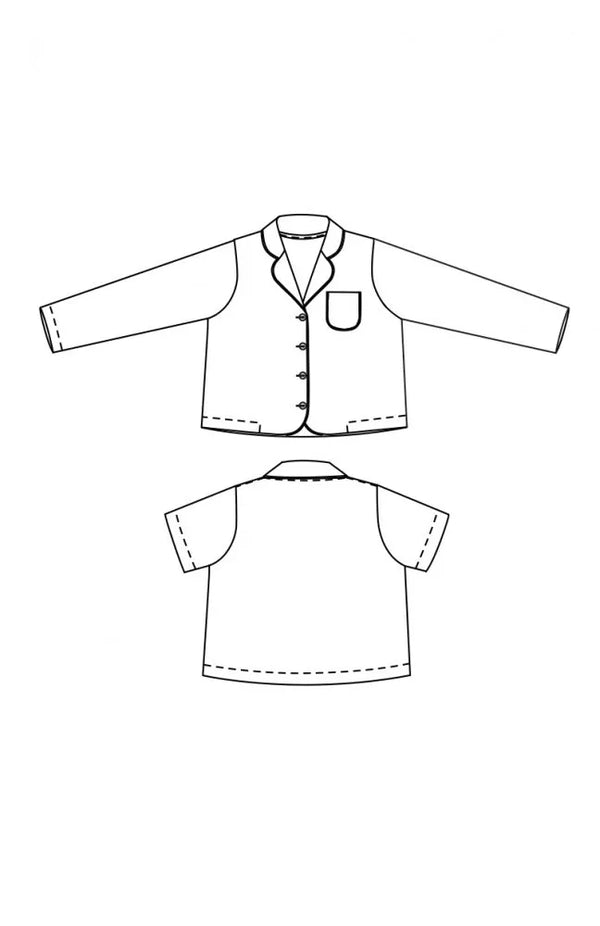 Line drawing of a long-sleeve shirt and a short-sleeve shirt on a white background