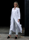 Anais Woven Dress sewing pattern, highlighting its long line shirt dress design with long sleeves, shirt tails, collar, and pockets for a refined and stylish garment