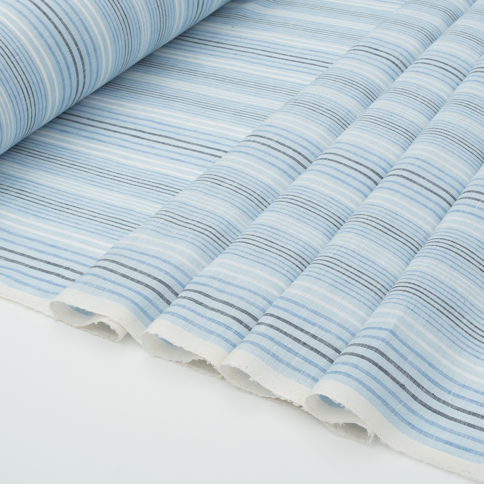 Blue Multi Stripe 100% Linen Fabric